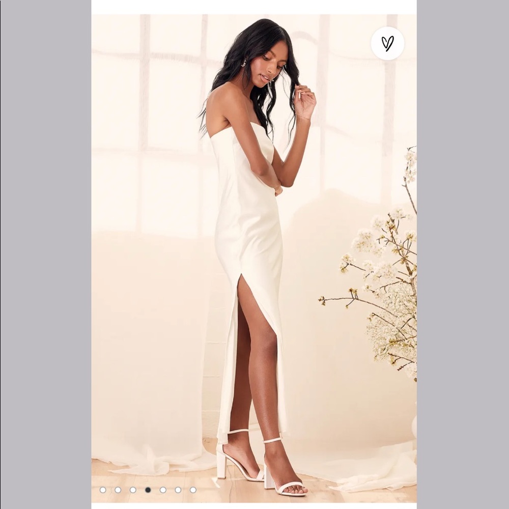 NWT Lulu’s A Thing Called Love White Satin Strapless Maxi Dress